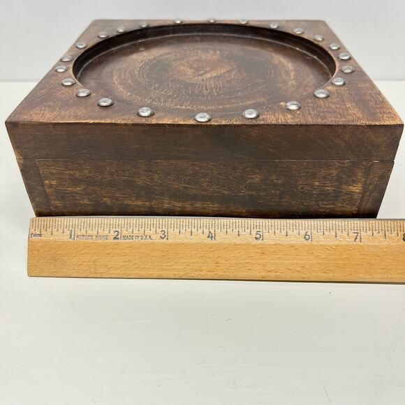 Wood Pillar Candle Holder Riser with Nailhead Accent - Picture 4 of 7